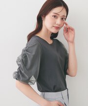 ギャザーチュールスリーブニット【洗濯機OK/坑ピル】