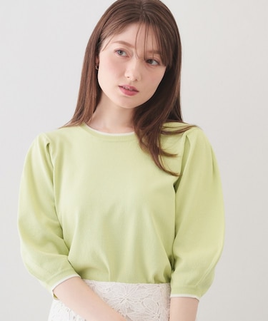 6分袖タックスリーブニット【洗濯機OK/UVケア】《XS～LL/9col》