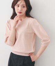 クルーネック6分袖タックスリーブニット【洗濯機OK・UVケア】