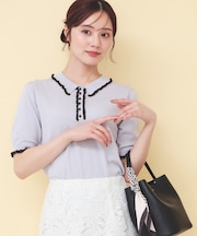 ミニフリル衿付きポロニット【洗濯機OK/抗ピル】