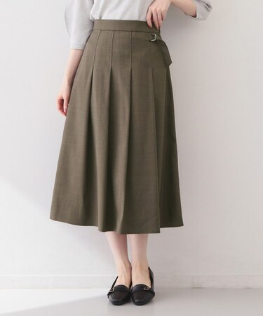 麻調ツイルラップ風プリーツスカート【洗濯機OK/イージーアイロン/防シワ】