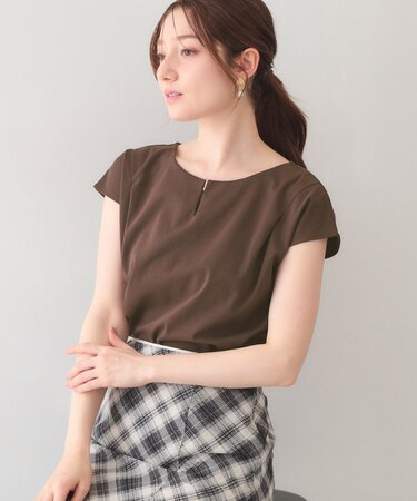 【接触冷感/UVケア】ビジューキーネックフレンチトップス《洗濯機OK/XS～3L/8col》