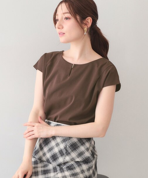 【接触冷感/UVケア】ビジューキーネックフレンチトップス《洗濯機OK/XS～3L/8col》