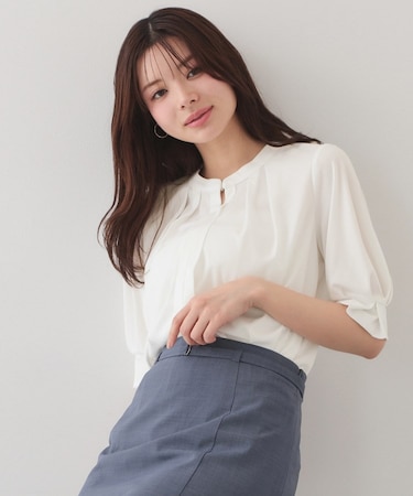 バンドカラートップス【洗濯機OK/吸水速乾/接触冷感/UVケア】《S～3L/6col》