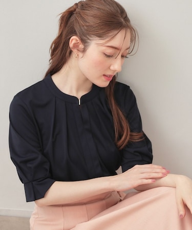 バンドカラートップス【洗濯機OK/吸水速乾/接触冷感/UVケア】《S～3L/6col》