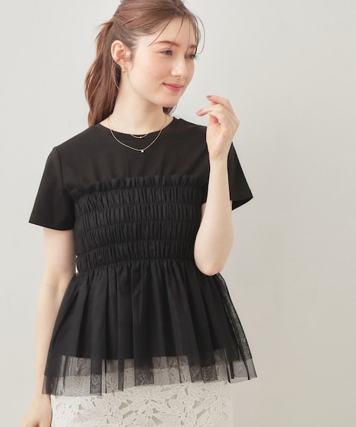 チュールペプラムトップス【洗濯機OK/接触冷感/UVケア】