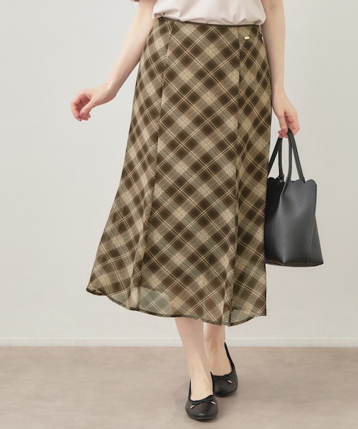 バイアスチェックマーメイドフレアスカート【洗濯機OK/イージーアイロン/防シワ】