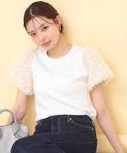 ドッキングシャギーレーススリーブニット【洗濯機OK】