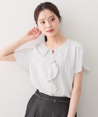 フリルフレアスリーブブラウス【洗濯機OK／UVケア／吸水速乾／透け防止／汗ジミ防止】