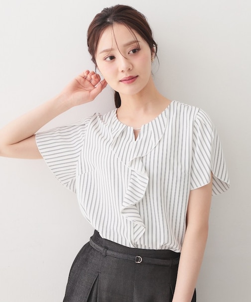 フリルフレアスリーブブラウス【洗濯機OK／UVケア／吸水速乾／透け防止／汗ジミ防止】