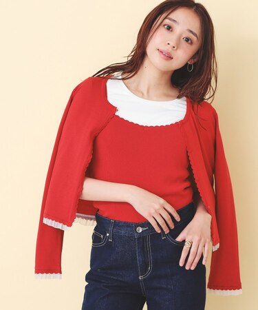 フリル付きキャミアンサンブルニットカーディガン【洗濯機OK】