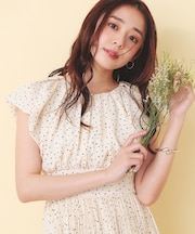 ハートドットバルーンスリーブワンピース【洗濯機OK／イージーアイロン】