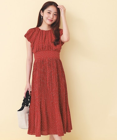 ハートドットバルーンスリーブワンピース【洗濯機OK／イージーアイロン】