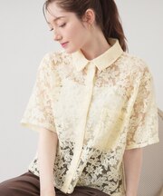 フラワー刺繍シアーシャツ【洗濯機OK／イージーアイロン】