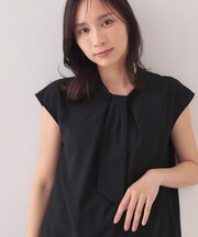 ボウタイフレンチスリーブブラウス【洗濯機OK・吸水速乾・汗ジミ防止・透け防止・UVケア】