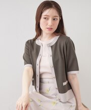 ラメアソートバイカラー半袖カーディガン【洗濯機OK】