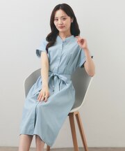 ダブルストライプタックシャツワンピース【洗濯機OK／接触冷感／UVケア】