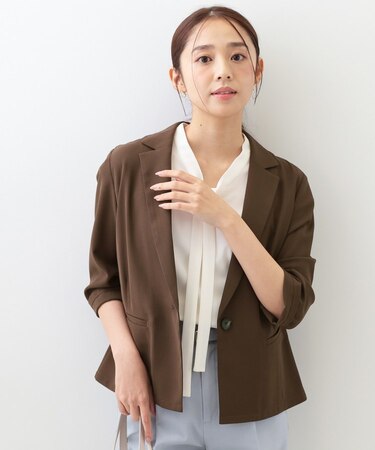 【接触冷感／防シワ】ひんやり7分袖テーラードジャケット《洗濯機OK》