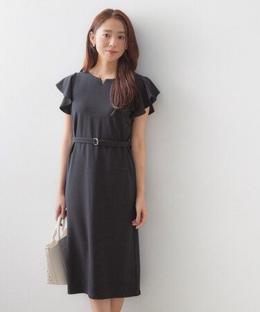 【接触冷感/吸水速乾】キーネックフレアスリーブワンピース《UV/洗濯機OK/ストレッチ》