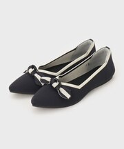 【抗菌防臭加工】リボンデザインニットパンプス