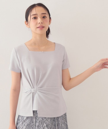 【接触冷感/UVケア】スクエアネックリボントップス《洗濯機OK》