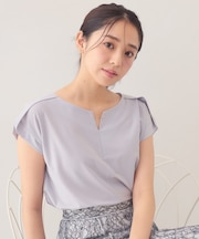 【接触冷感】ひんやりキーネックフレンチトップス《洗濯機OK》