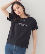 【接触冷感/UVケア】裾レースロゴTシャツ《洗濯機OK》