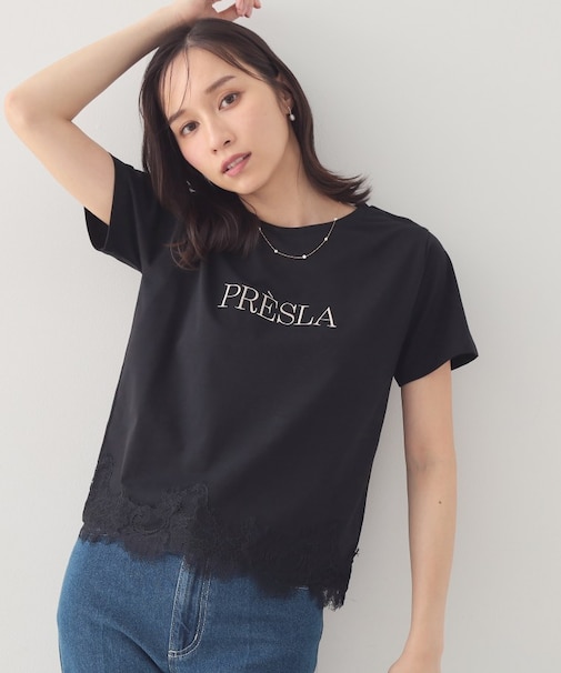 【接触冷感／UVケア】裾レースロゴTシャツ《洗濯機OK》