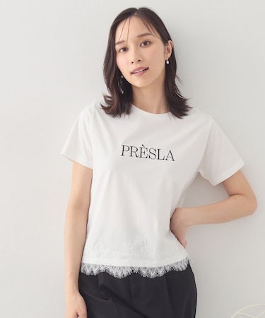 【接触冷感／UVケア】裾レースロゴTシャツ《洗濯機OK》