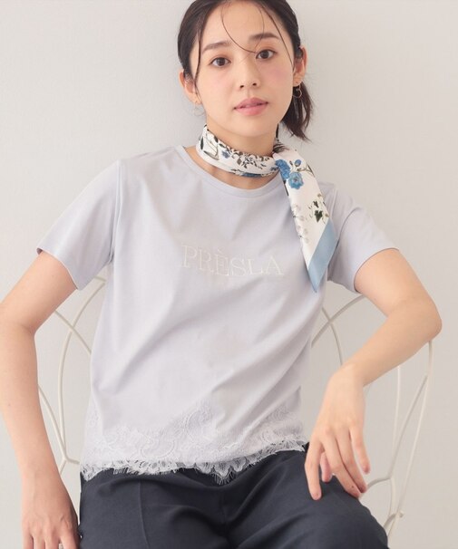 【接触冷感/UVケア】裾レースロゴTシャツ《洗濯機OK/S-3L》