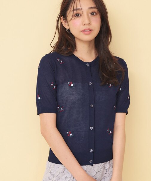 フラワー刺繍カーディガン【洗濯機OK／抗ピル】