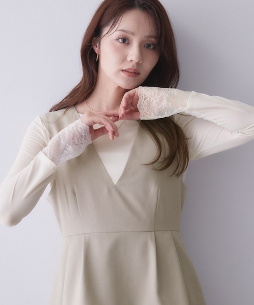 シアーフライスレーススリーブトップス【洗濯機OK】