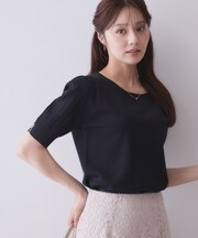 透かし編み半袖ニット【洗濯機OK／抗ピル】