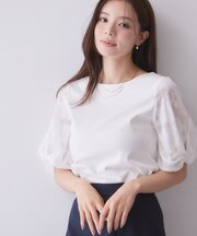 【接触冷感/UVケア】ジャカードドッキングスリーブトップス《洗濯機OK》