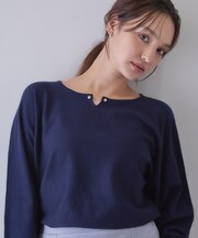 ビジューモチーフ付きドルマンニット【洗濯機OK/抗ピリング】