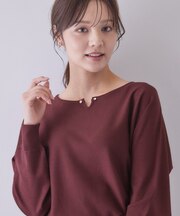ビジューモチーフ付きドルマンニット【洗濯機OK/抗ピリング】