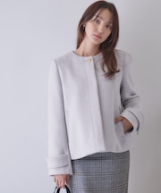 カシミヤ混ノーカラーショートコート