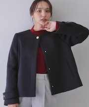 カシミヤ混ノーカラーショートコート
