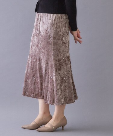 ベロア刺繍マーメイドスカート【洗濯機OK】