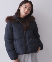 河田ダウンファー付きフードペプラムコート【洗濯機OK／静電気防止（裏地）／撥水／S-LL】