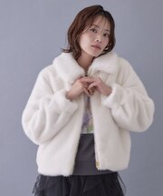 【洗える】ミンク調ファーショートジップブルゾン