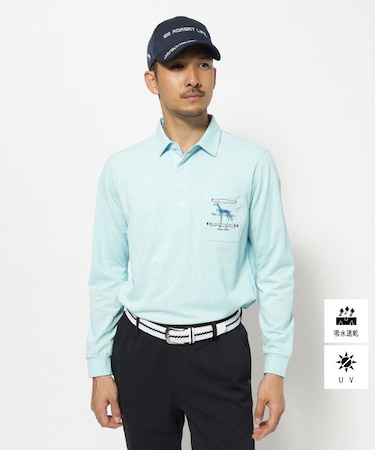 UVカット/吸水速乾 シャンブレーストライプ長袖ポロシャツ
