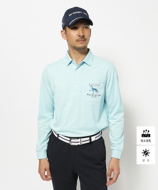 UVカット/吸水速乾 シャンブレーストライプ長袖ポロシャツ