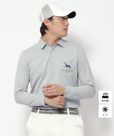 UVカット/吸水速乾 シャンブレーストライプ長袖ポロシャツ