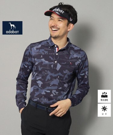 【新レーベル ADABAT NAVY】UVカット/吸水速乾 モナコリンクス長袖ポロシャツ