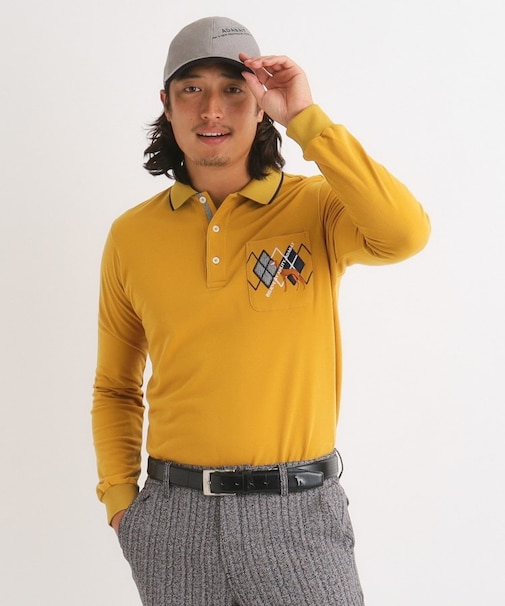 【吸湿発熱】ロゴデザイン 長袖ポロシャツ