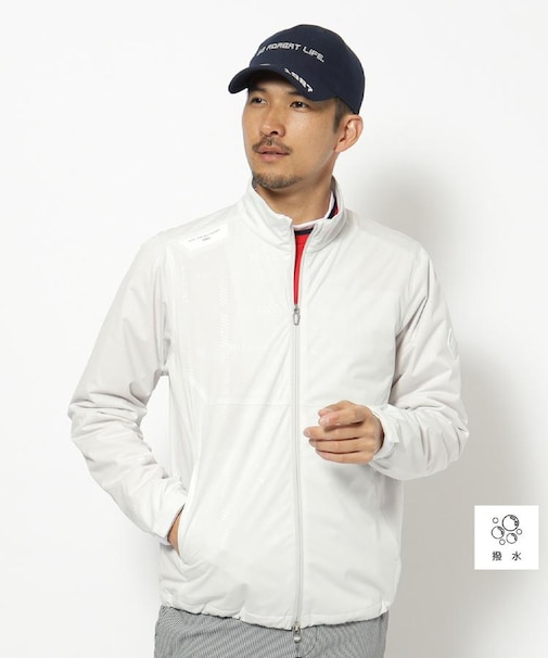 撥水加工 ロゴチェックストレッチブルゾン