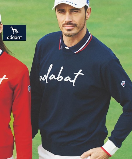 【新レーベル ADABAT NAVY】ウォッシャブル素材 アダバットサインロゴニット