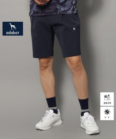 【新レーベル ADABAT NAVY】UVカット/接触冷感 ストレッチツイルハーフパンツ