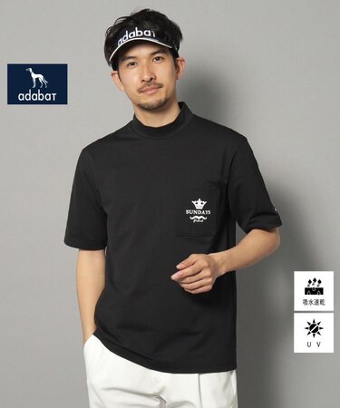 【新レーベル ADABAT NAVY】UVカット/吸水速乾 ポケット付モックネックT